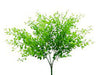 A lush 19 Green Plastic Button Leaves Bush (13489GN) boasts numerous small, vibrant leaves on 7 thin stems, resembling a dense bouquet against a plain white background.