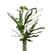 A 20 Mixed Eucalyptus Berry 62869 arrangement boasts lush green leaves, mixed eucalyptus, and delicate white flowers in a clear vase against a white backdrop.