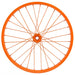 The 16.5 Orange Bicycle Wheel MD050720, with elegantly radiating multiple spokes from the center hub to the decorative rim, is showcased against a pristine white background.