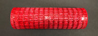 A rolled-up Red Metallic Wide Weave Mesh (10" X 10Y), set against a black background.