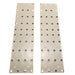 The 13 Plastic Rectangle Wreath Form Set of 2 features two beige rectangular panels with circular holes and textured rubber spots, artfully arranged vertically against a minimalist white background.