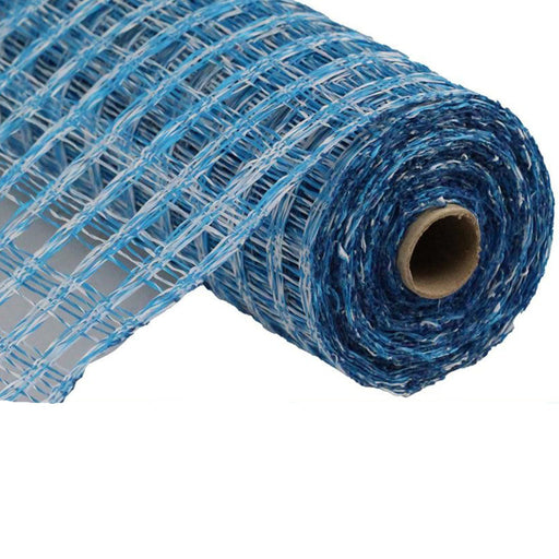 The 10 Blue White Two Tone Poly Burlap Check Mesh RP815342, partially unrolled, reveals a grid-like pattern.