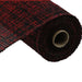 A close-up of the 10 Red Black Two Tone Poly Burlap Mesh RP8156E9, partially unrolled to showcase its black and red woven pattern, open weave, and textured finish.