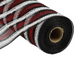 A roll of the 10.5" Red Black Metallic Snowdrift Mesh RY8111N6 fabric, showcasing a partially unrolled grid-like design with an integrated pattern of vibrant red, black, and white colors.