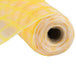 The 10.5 Yellow Faux Jute Check Mesh RY830629 roll, partly unrolled, displays its durable polypropylene construction with yellow-orange grid patterns on a white background.