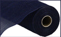 A close-up of a rolled 10.25x10yd Faux Jute/PP Stripe Navy (RY831219) mesh material with visible cardboard core, showing subtle stripe details against a plain background.