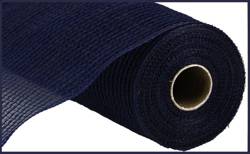 A close-up of a rolled 10.25x10yd Faux Jute/PP Stripe Navy (RY831219) mesh material with visible cardboard core, showing subtle stripe details against a plain background.