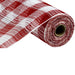 The 10.5 Red White Faux Jute Small Check Mesh RY832049 is a roll of textured mesh fabric with a red and white check pattern, featuring a cylindrical cardboard core. Made from durable polypropylene, it offers a stylish faux jute look for creative projects.