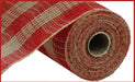 The Red Natural Faux Jute/Pp Small Check Mesh RY832052 features a textured, open weave with a red-beige checkered pattern. Made from polypropylene, its ideal for decorative and creative projects.