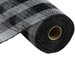 A partially unrolled roll of 10.5 Grey Black Faux Jute Small Check Mesh RY8320B1 showcases its striped pattern, revealing the woven texture and cardboard core.