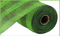 A close-up of the 10.25x10yd Faux Jute/PP Small Check in Fresh Green/Moss (RY8320B5) shows tightly rolled, translucent polypropylene mesh with a small check woven pattern and cardboard core, viewed from an angle.