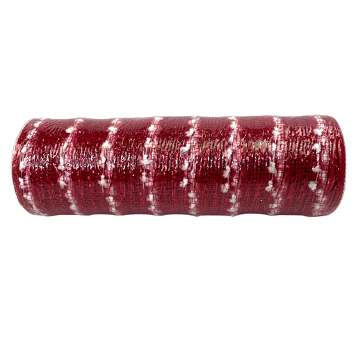 The 10" Red Metallic with White Snowball Mesh XB94610-12 is horizontally positioned against a plain white background, showcasing its red and white plaid-patterned fabric complemented by hints of modern red metallic accents.