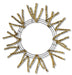 The 24 Pencil Work Wreath Metallic Gold XX751108 is a decorative wreath with a sunburst design, featuring sparse golden tinsel radiating from a simple wire frame against a plain white background.