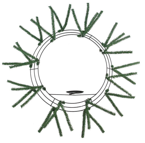 A 16Dia Pencil Work Wreath with Candle Plate in Black/TT Green (XX782109), featuring 18 ties, is shown from above on a white background.