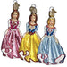 The Princess 10179 Old World Christmas Ornament Assorted set includes three hand-painted glass princess ornaments in pink, yellow, and blue dresses with gold hanging loops. A charming addition to your holiday collection.