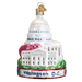 The Washington D.C. 20088 Old World Christmas Ornament is a decorative piece shaped like the U.S. Capitol, crafted from mouth-blown glass with glitter details, and features Washington D.C. in blue on the base—ideal for celebrating the Cherry Blossom Festival.