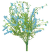 The Blue Babys Breath Filler Bush (30356BL) features delicate, small blue flowers and light green stems with leaves, complemented by sprigs of Babys Breath, arranged in an airy cluster against a white background.