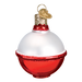 The Fishing Bobber 44115 Old World Christmas Ornament is a shiny, hand-painted glass decoration shaped like a bobber, with a white top half, red bottom half, and a gold cap and hook for hanging.
