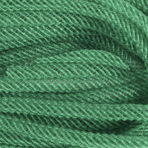 Close-up image of the Faux Jute Flex Tubing in Fresh Green (RE3665N9) with a crisscross pattern, displaying an intricate texture with overlapping layers for a dense woven look.