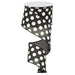 A spool of 2.5 Medium Multi Dot Black White Ribbon (RX9146X6), featuring black fabric with medium white dots, is partially unrolled and hanging in a spiral shape.