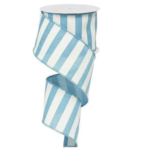 The 2.5 Turquoise Blue White Horizontal Stripe Ribbon RX9149A2, made from durable polyester, features turquoise and white stripes. Ideal for adding a stylish touch to your crafts and gifts.