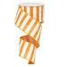 The 2.5 Orange White Horizontal Stripe Ribbon RX9149KJ, made of durable polyester with a wire edge, features a bold stripe pattern and unwinds in a spiral, showcasing its design.