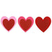 A trio of hearts features a pink heart with a red center, a glittery light pink heart with a red center, and a darker red foam felt design, all against white. Product: 10 Red Pink Foam Felt Glitter Heart Set of 3 HV911299.