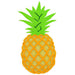 The 12 Flat Felt Foam Pineapple MS1591 features a colorful, stylized pineapple with a yellow body, green spiky leaves on top, and an orange crisscross pattern mimicking traditional pineapple texture.