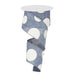 The 2.5 Large Multi Dot Blue Denim White Ribbon RX914365 elegantly unfurls, featuring a blue denim-like texture with playful white polka dots. Made from 100% polyester, this ribbon cascades gracefully as it spirals from the spool.