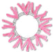 The 24 Work Wreath Pink XX748822 features pink artificial tinsel branches attached to a round metal frame, creating a vibrant and elegant festive decoration against a white background.