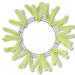 The Work Wreath 24 Lime Green from Holiday Creations features sparse artificial pine branches on a circular metal frame, creating a minimalist design that stands out against a pristine white background.