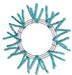 The 24 Turquoise Metallic Pencil Wreath XX751130 features a metallic turquoise frame with tinsel branches radiating outward. Its pencil work design forms concentric circles for elegant support, while the open center serves as a striking focal point.