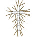 The 20 Burlap Pencil Cross XX7701W4 features a black wire pencil cross structure with artificial branches for rustic charm, enhanced by burlap wrapping for texture and warmth.