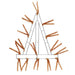 The 21 Metallic Copper Pencil Work Witch Hat XX778238 features a minimalistic wire frame in a witch hat shape, accented with sparingly arranged metallic copper tinsel branches for an unfinished, modern look.